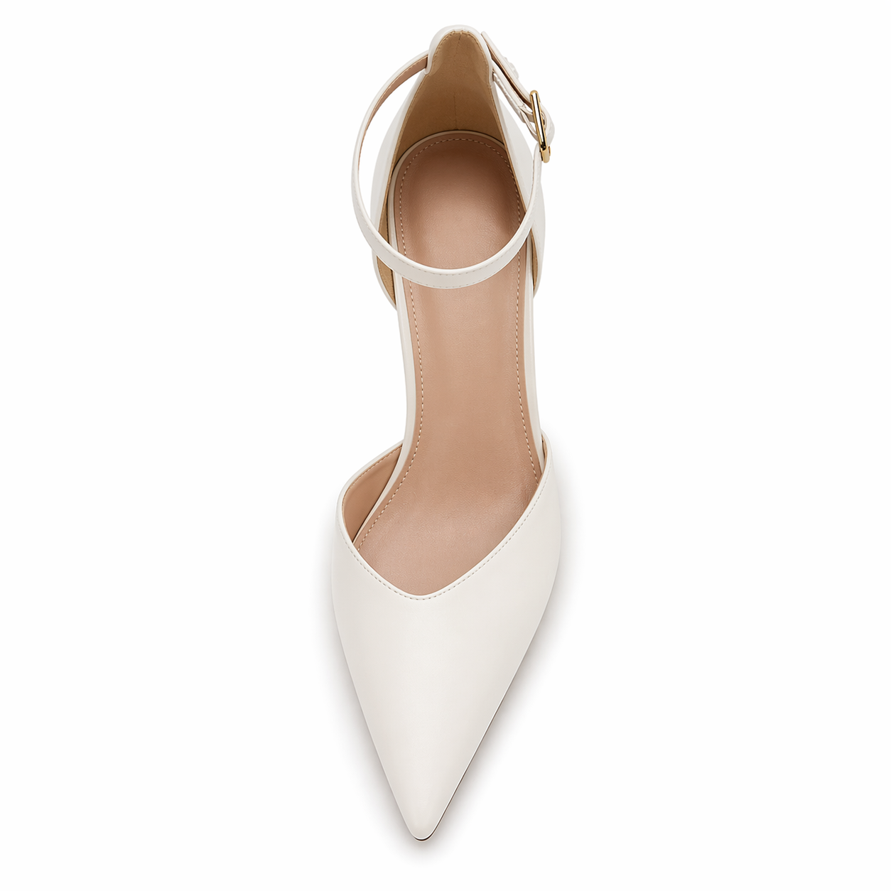 Women's Closed Toe Heels Pointed Toe Ankle Strap Stiletto Wedding Party Office Dress Pumps Shoes Cream