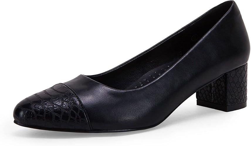 Women's Closed Toe Pumps Snakeskin Slip on Block Low Chunky Heel Business Party Office Dress Shoes