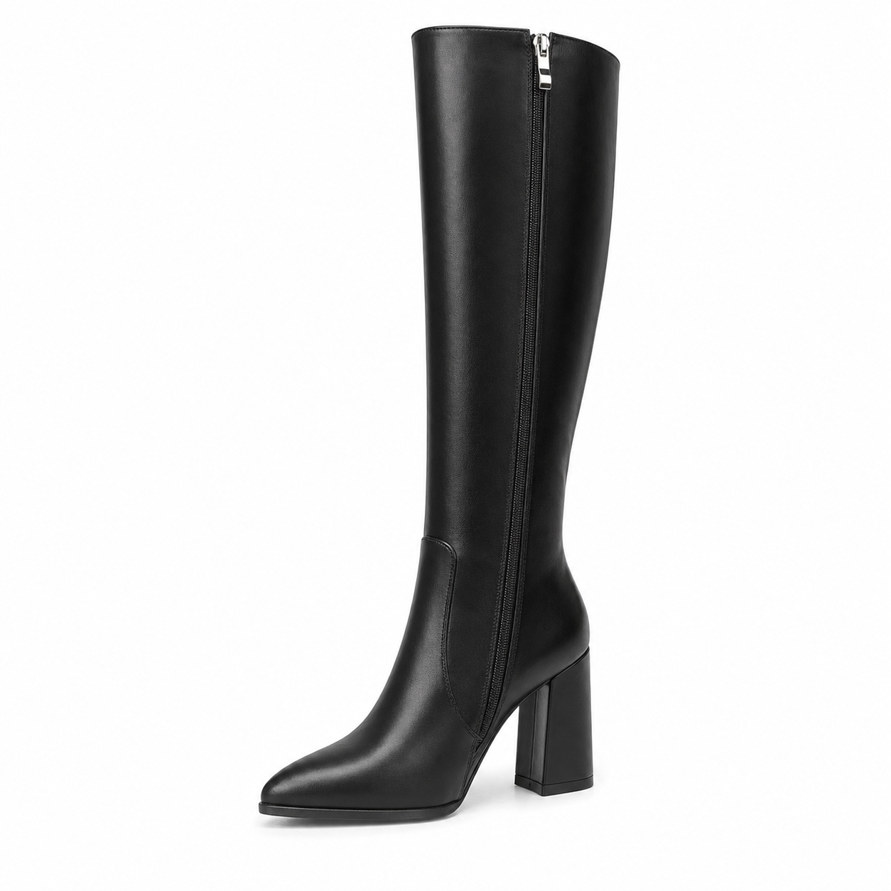 Women's Knee High Boots Pointed Toe Chunky Gogo Boots Zipper Block Heeled Tall Dress Boots