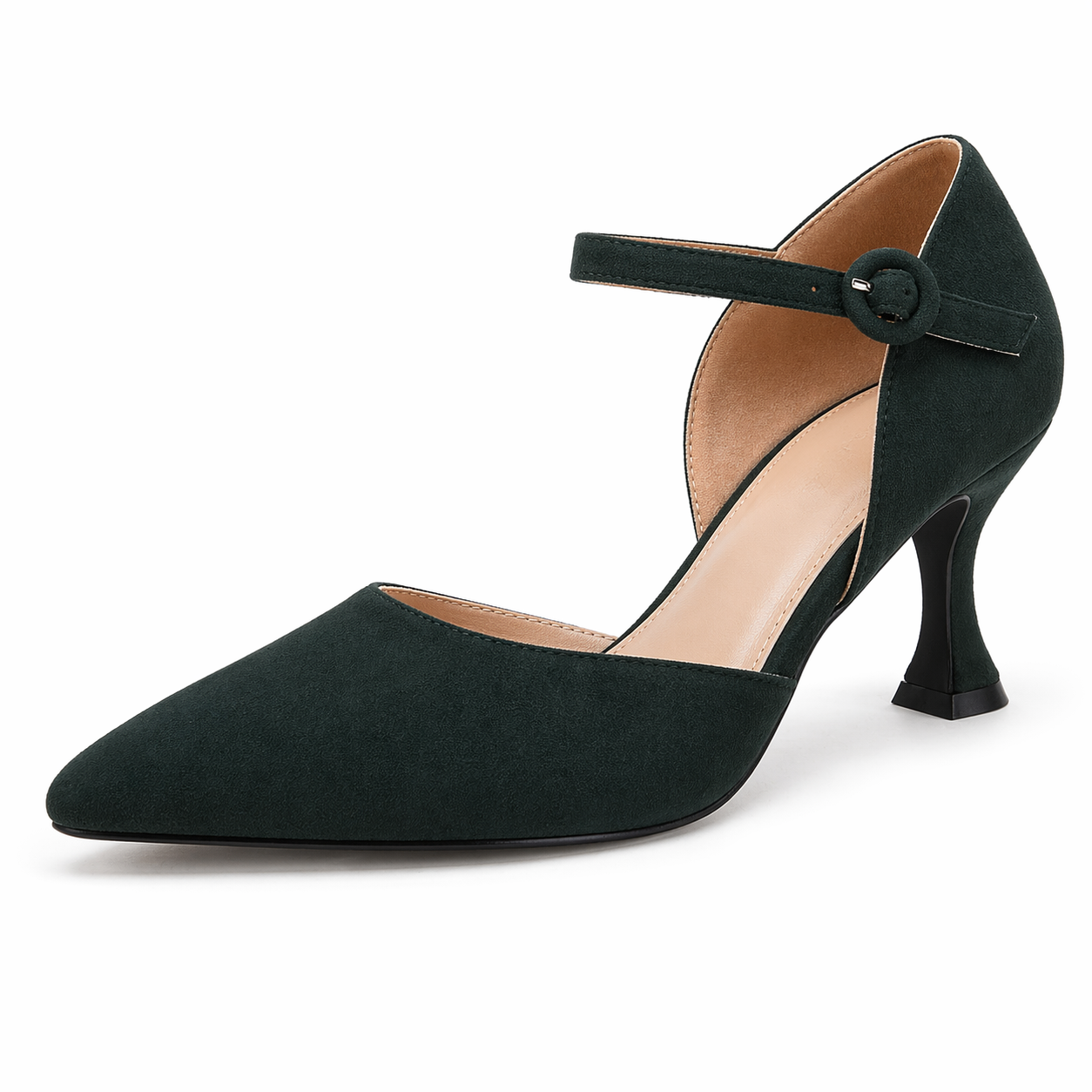 Women's Closed Toe Kitten Heels Ankle Strap Suede Elegant Office Party Dress Pump Shoes