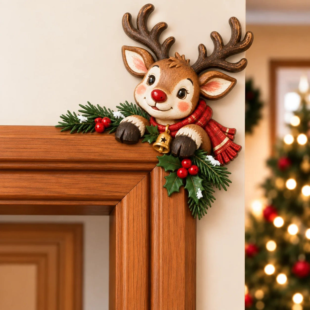 Christmas Peekaboo Door Frame Corner Decor – 3D Holiday Character Decoration