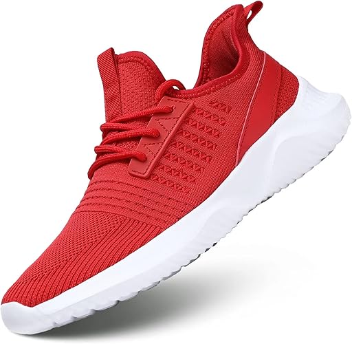 Mens Sneakers Running Shoes - Men Workout Tennis Walking Athletic Gym Fashion Mesh Breathable Casual Light Shoes Red