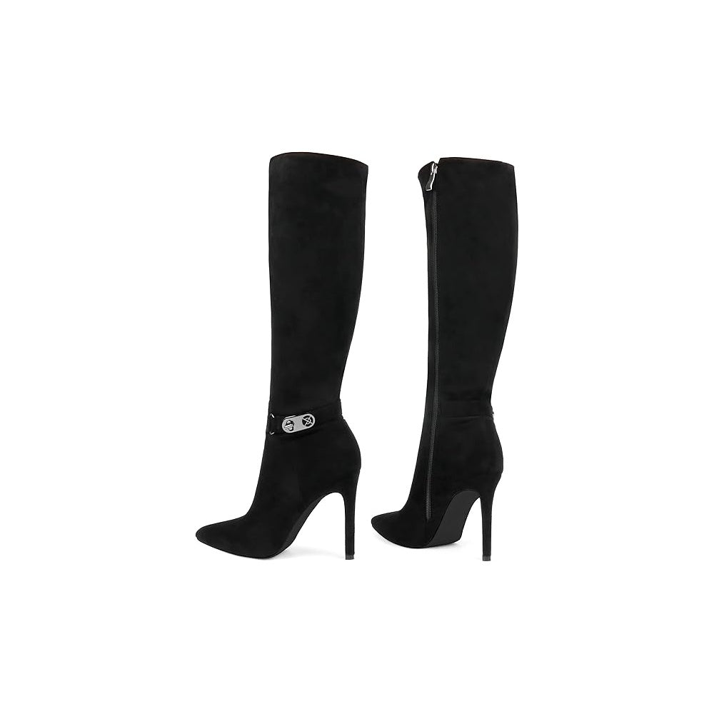 Women's Knee High Boots Pointed Toe Stiletto Buckle Dress Boots Slouch Zipper Heeled Boots
