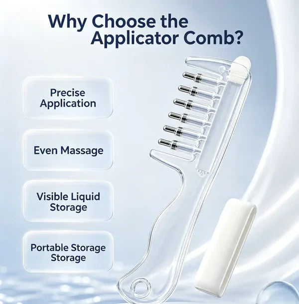 💧Refillable Scalp Oil Applicator Comb with 6 Metal Massage Tips – Even Root Serum Distribution & Scalp Stimulation for Hair Care