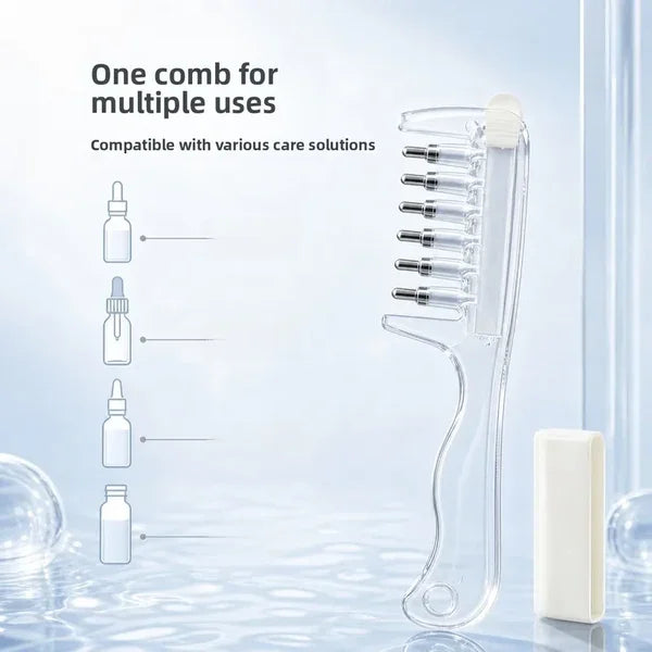 💧Refillable Scalp Oil Applicator Comb with 6 Metal Massage Tips – Even Root Serum Distribution & Scalp Stimulation for Hair Care