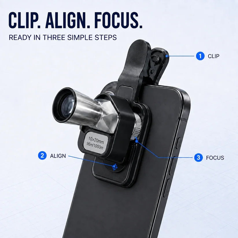 🔭 10×20 Mini Monocular Phone Telescope – Pocket Long-Distance Viewer with Adjustable Smartphone Clip