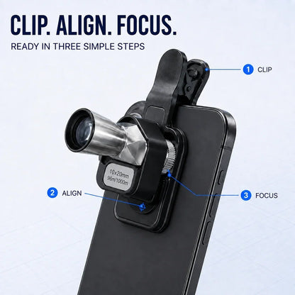 🔭 10×20 Mini Monocular Phone Telescope – Pocket Long-Distance Viewer with Adjustable Smartphone Clip