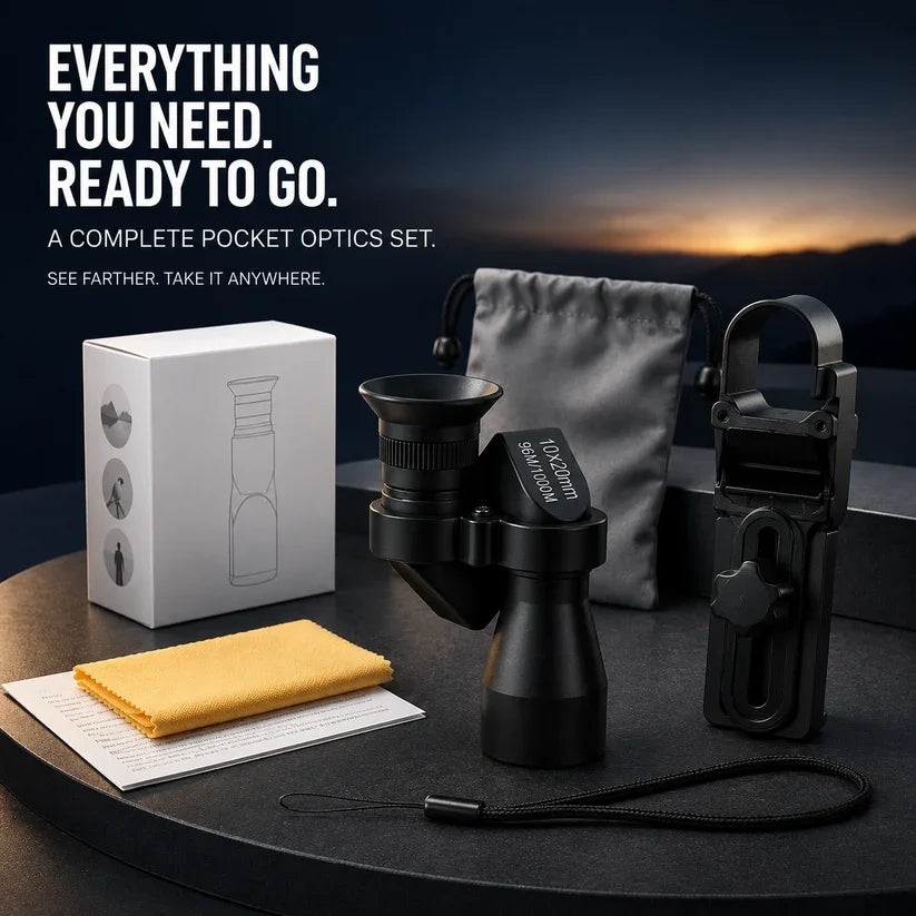 🔭 10×20 Mini Monocular Phone Telescope – Pocket Long-Distance Viewer with Adjustable Smartphone Clip